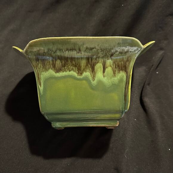 Vintage Drip Glaze Planter Rectangle Wide Rim 8x5" - Picture 11 of 15